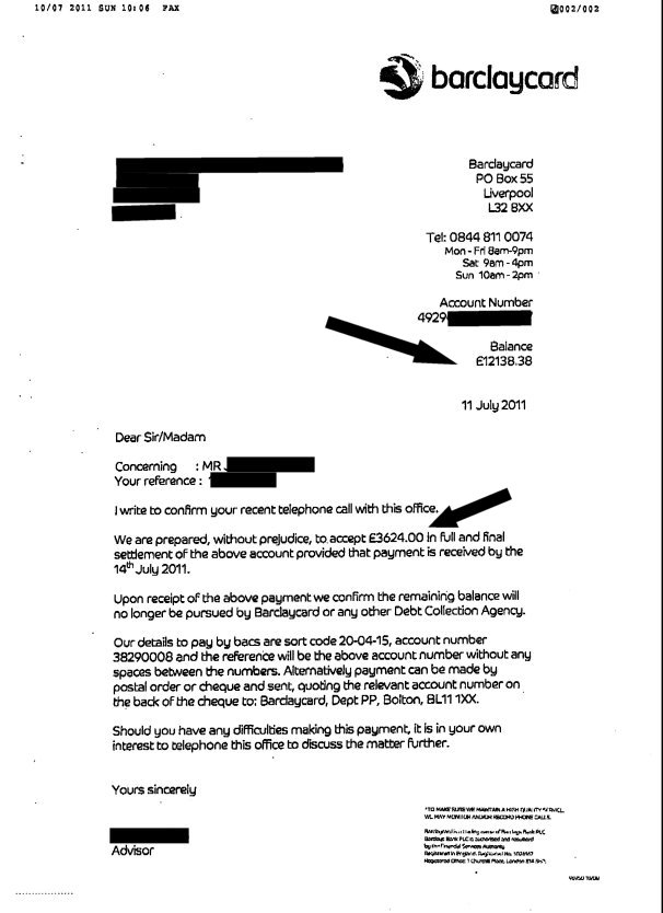 Full And Final Settlement Letter Sample from www.johnnydebt.co.uk